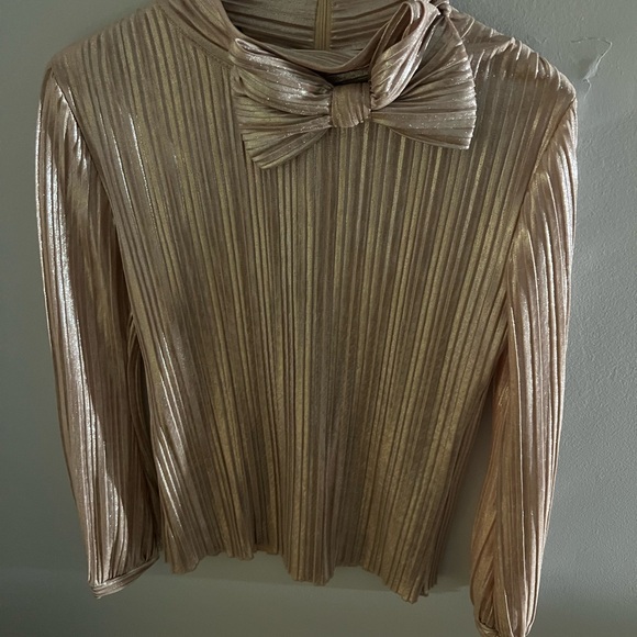 Gucci Tops - Gucci Metallic Rose Gold Pleated Bow Neck Blouse